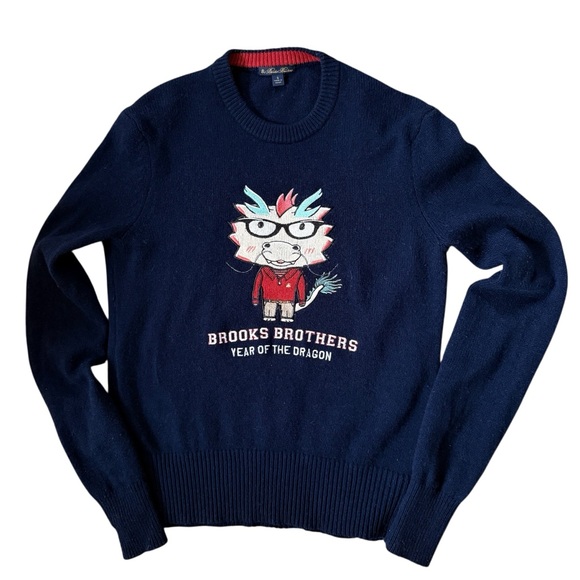 Brooks Sweaters - Brooks Brothers Lunar New Year Dragon Sweater Navy Blue Women Small Merino Wool